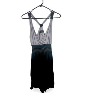 Medium black and grey with a rainbow color waist. Criss Cross cotton dress NWOT